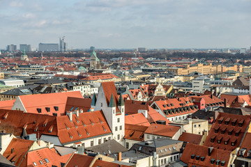 Fototapeta na wymiar Red tile roofs in centre of Munich