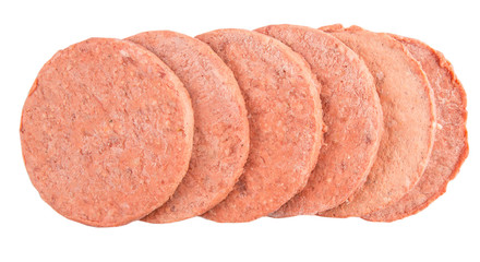 Frozen raw hamburger beef meat over white background
