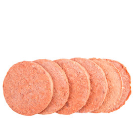 Frozen raw hamburger beef meat over white background