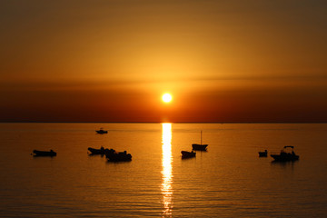 Sunrise, Sea and Boats, Mediterranean Sea