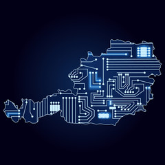Map of Austria with electronic circuit