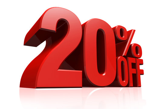 3D render red text 20 percent off.