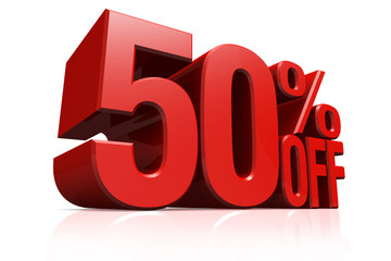3D render red text 50 percent off.