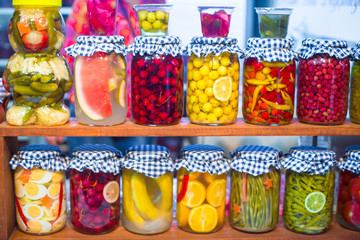 Mediterranean pickled vegetables and fruits on the open market