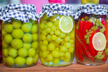 Mediterranean pickled vegetables and fruits on the open market