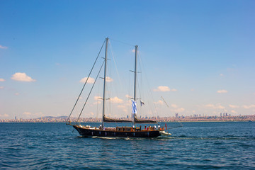 Fototapeta na wymiar Small ship in Bosporus Strait