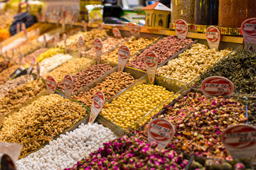 Typical spices and teas on sale in the turkish markets