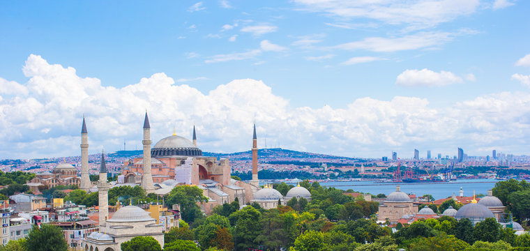 Incredible beautiful view of Hagia Sophia from hotel terrace