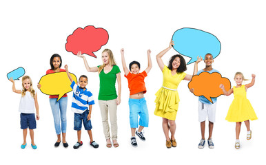 Multi-Ethnic People Holding Speech Bubbles