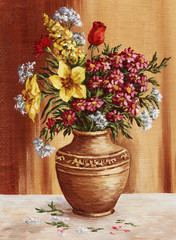 Painting, garden flowers in a clay amphora