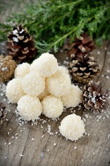 Homemade candies with coconut.