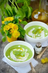 Puree the soup green peas.