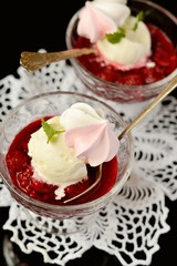 Ice cream with raspberry sauce