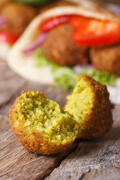 falafel macro against the background of pita bread vertical