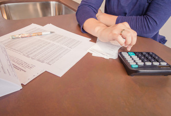 Unemployed and divorced woman review monthly bills