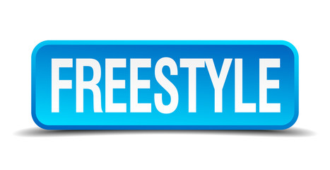 freestyle blue 3d realistic square isolated button
