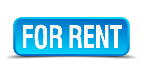 for rent blue 3d realistic square isolated button