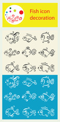 Fish icon set, art vector decoration