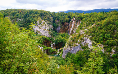 Beautiful Waterfall Cascades at Plitvice lakes, Croatia