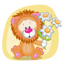 Obraz premium Lion with flowers