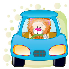 Lion in a car