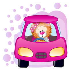 Lion girl in a car