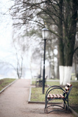 Fototapeta premium city ​​alley autumn bench loneliness