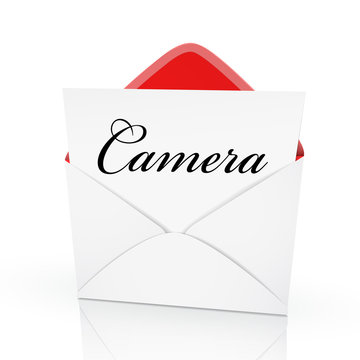 the word camera on a card