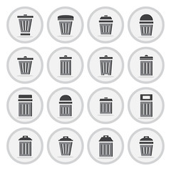 Vector of flat icon, trashcan set on isolated background