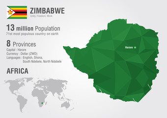 Zimbabwe world map with a pixel diamond texture. - obrazy, fototapety, plakaty