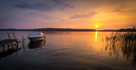 Zelfklevend Fotobehang Idyllic panorama landscape of Swedish lake sunset © Piotr Wawrzyniuk