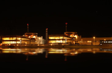 Fototapeta na wymiar Nuclear power plant at night - Temelin, Czech Republic