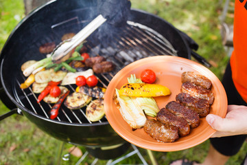 grilled kebab and vegetables