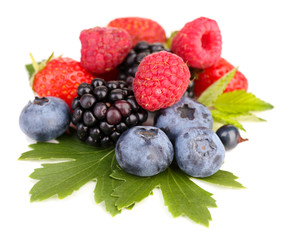 Ripe sweet different berries, isolated on white