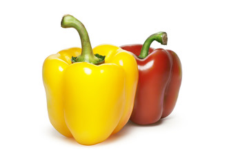 Red and yellow sweet pepper isolated on white background