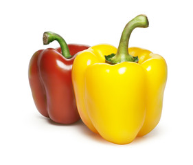 Red and yellow sweet pepper isolated on white background