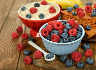 Raspberries and blueberries