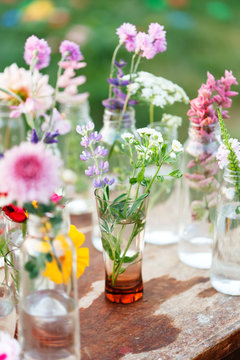 nice flowers in the bottles