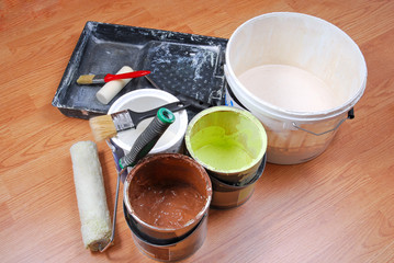 paint cans and paint tools