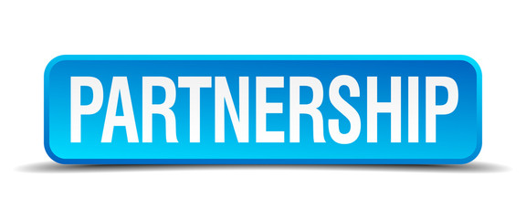 partnership blue 3d realistic square isolated button