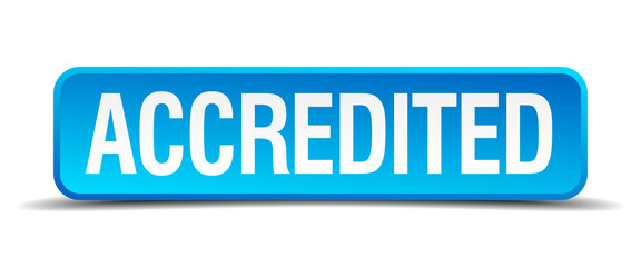 accredited blue 3d realistic square isolated button