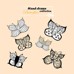 Hand-drawn collection: Butterflies for design