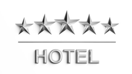 Five silver stars and word Hotel isolated on white