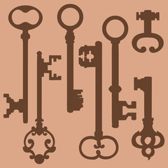 Vector Set of Silhouette Antique Keys