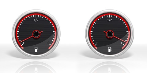 Two fuel dial meters with Empty and Full isolated