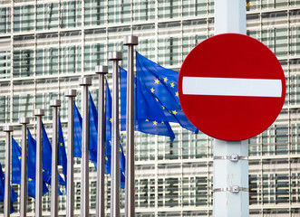 No entry sign in front of EU government building