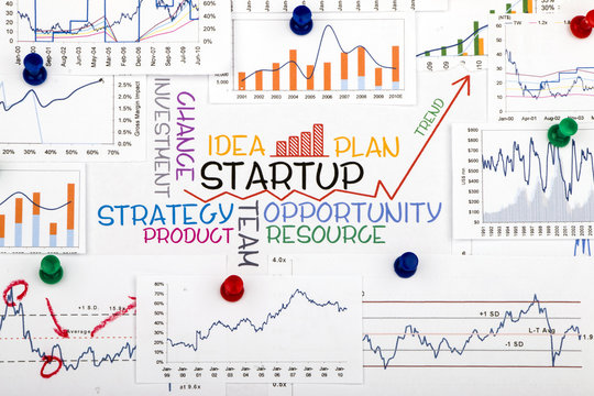 startup concept with financial and marketing chart