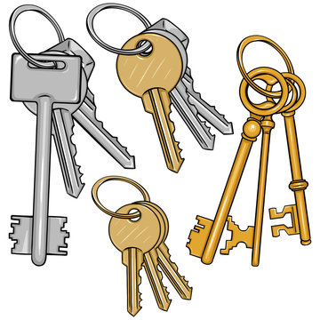 Vector Set Cartoon Bunches of Keys
