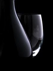 Wine bottle and glass
