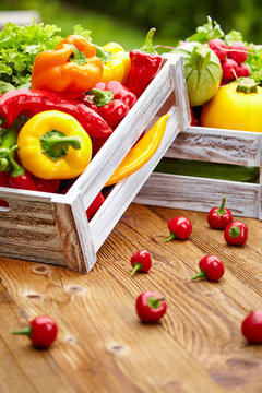 vegetables in a wooden box